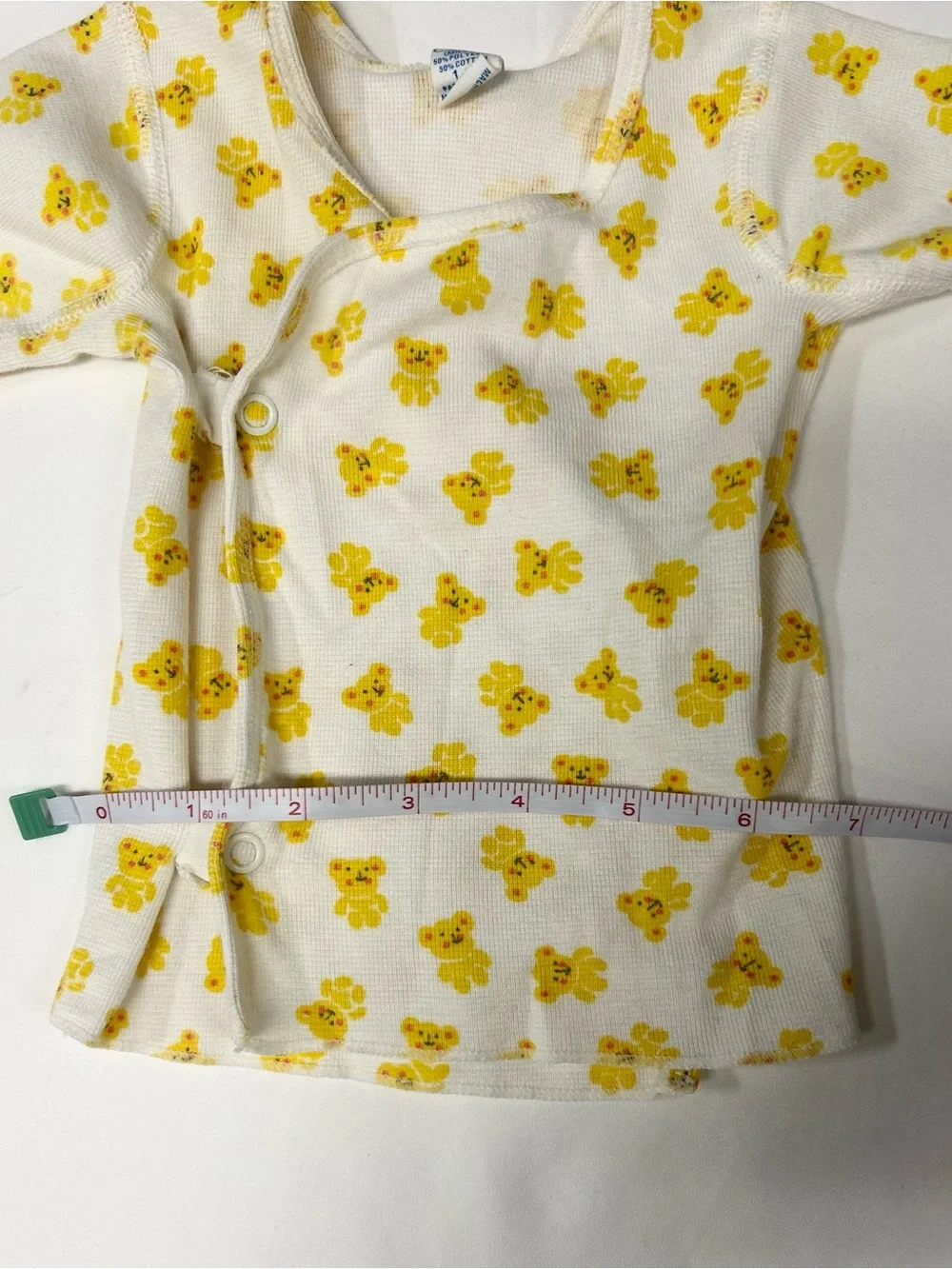 VTG 1980s Carter's Baby Wrap T-Shirt Teddy Bear Print Short Sleeve White/Yellow